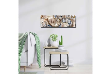 Lerretsbilde - Abstrakt komposisjon med geometriske former og dråper - Blå / Beige / Brun - Interiør - Maleri & posters - Lerretsbilder