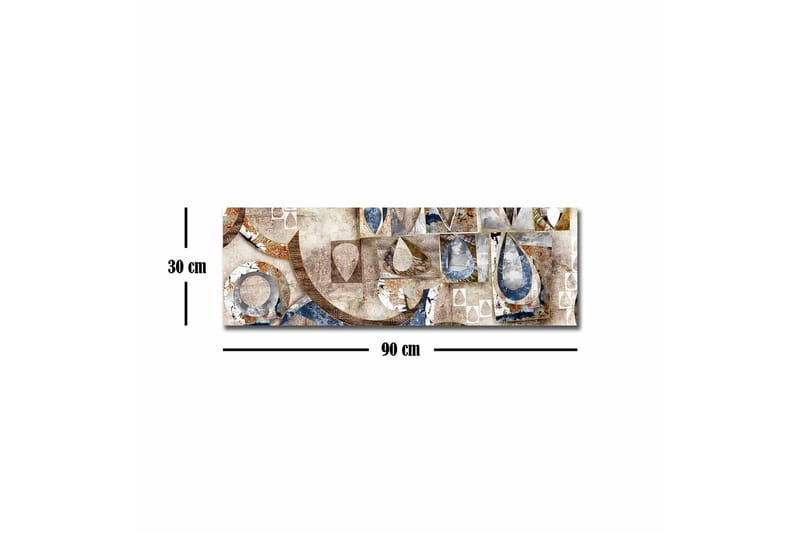 Lerretsbilde - Abstrakt komposisjon med geometriske former og dråper - Blå / Beige / Brun - Interiør - Maleri & posters - Lerretsbilder