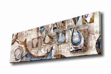 Lerretsbilde - Abstrakt komposisjon med geometriske former og dråper - Blå / Beige / Brun - Interiør - Maleri & posters - Lerretsbilder