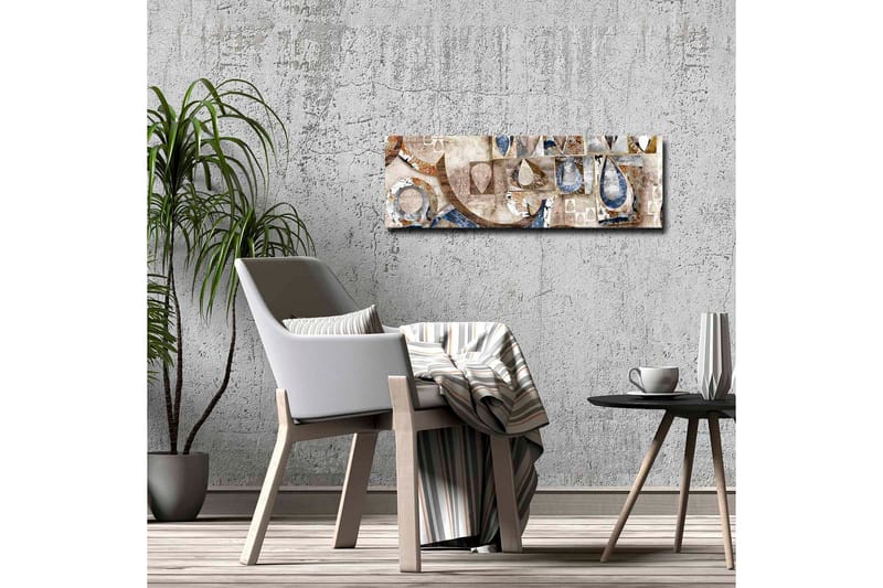 Lerretsbilde - Abstrakt komposisjon med geometriske former og dråper - Blå / Beige / Brun - Interiør - Maleri & posters - Lerretsbilder