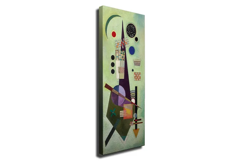 Lerretsbilde - Abstrakt komposisjon med geometriske former og fargerike sirkler, Grønn / Svart / Rød