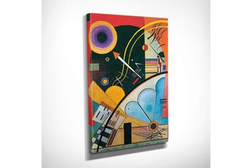 Lerretsbilde - Abstrakt komposisjon med geometriske former og fargerike sirkler - Mørkegrønn / Oransje / Gul - Interiør - Maleri & posters - Lerretsbilder