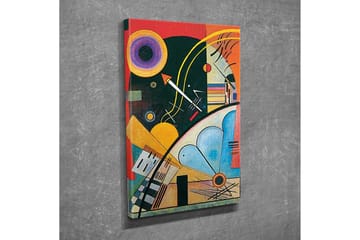 Lerretsbilde - Abstrakt komposisjon med geometriske former og fargerike sirkler - Mørkegrønn / Oransje / Gul - Interiør - Maleri & posters - Lerretsbilder