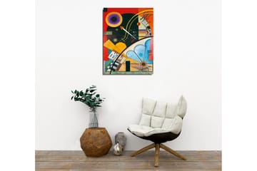 Lerretsbilde - Abstrakt komposisjon med geometriske former og fargerike sirkler - Mørkegrønn / Oransje / Gul - Interiør - Maleri & posters - Lerretsbilder