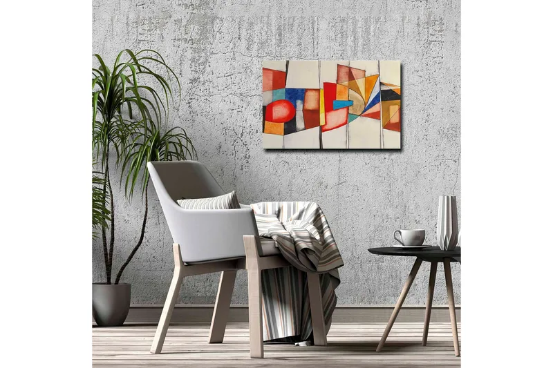 Lerretsbilde - Abstrakt komposisjon med geometriske former og sterke farger - Rød / Blå / Oransje - Interiør - Maleri & posters - Lerretsbilder