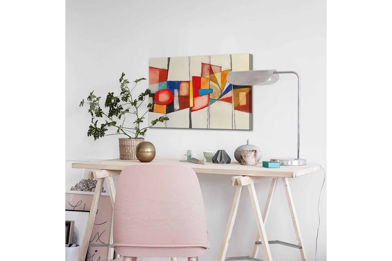 Lerretsbilde - Abstrakt komposisjon med geometriske former og sterke farger - Rød / Blå / Oransje - Interiør - Maleri & posters - Lerretsbilder