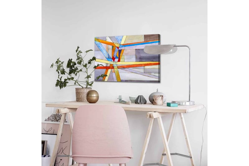 Lerretsbilde - Abstrakt komposisjon med geometriske linjer og former - Blå / Oransje / Grå - Interiør - Maleri & posters - Lerretsbilder