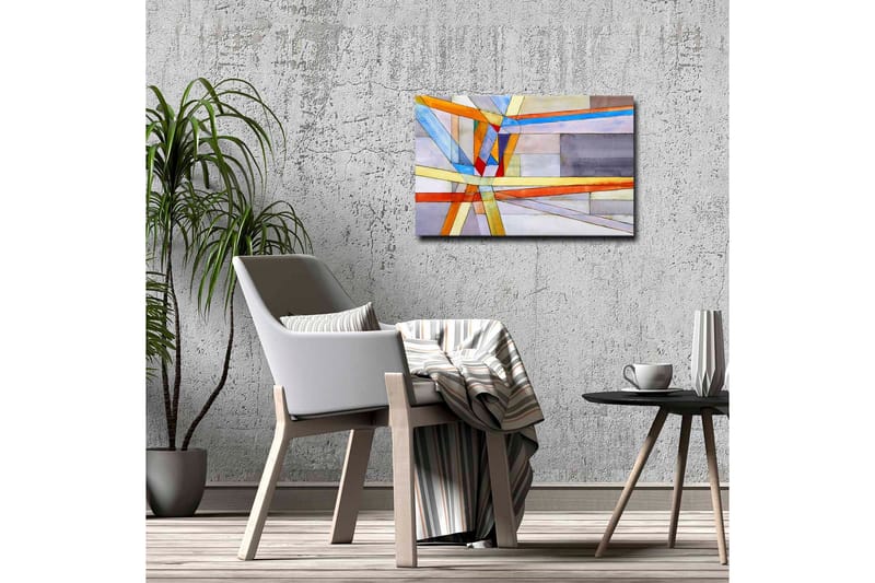Lerretsbilde - Abstrakt komposisjon med geometriske linjer og former - Blå / Oransje / Grå - Interiør - Maleri & posters - Lerretsbilder