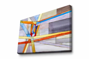 Lerretsbilde - Abstrakt komposisjon med geometriske linjer og former - Blå / Oransje / Grå - Interiør - Maleri & posters - Lerretsbilder