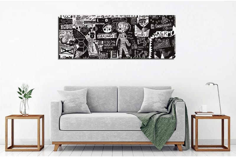 Lerretsbilde - Abstrakt komposisjon med grafiske elementer og teksturer - Svart / Hvit - Interiør - Maleri & posters - Lerretsbilder