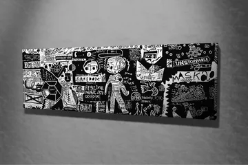 Lerretsbilde - Abstrakt komposisjon med grafiske elementer og teksturer - Svart / Hvit - Interiør - Maleri & posters - Lerretsbilder