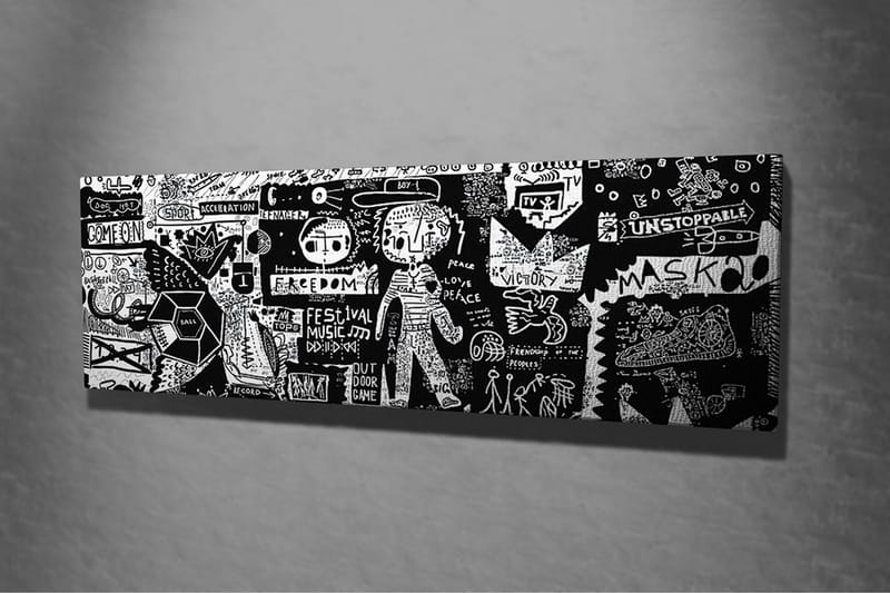 Lerretsbilde - Abstrakt komposisjon med grafiske elementer og teksturer - Svart / Hvit - Interiør - Maleri & posters - Lerretsbilder