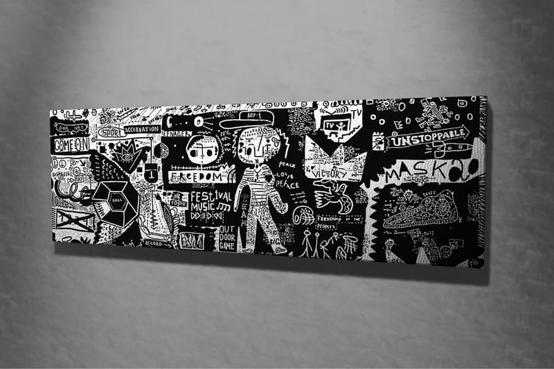 Lerretsbilde - Abstrakt komposisjon med grafiske elementer og teksturer - Svart / Hvit - Interiør - Maleri & posters - Lerretsbilder