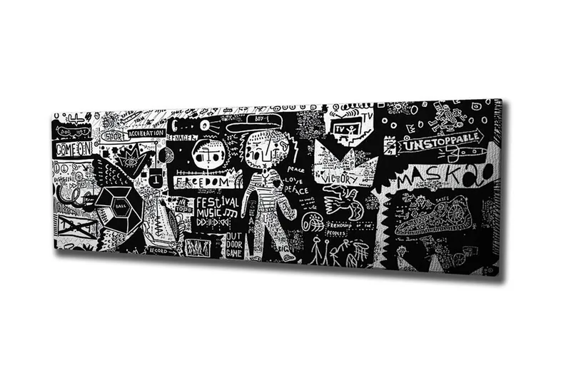 Lerretsbilde - Abstrakt komposisjon med grafiske elementer og teksturer, Svart / Hvit