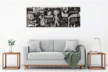 Lerretsbilde - Abstrakt komposisjon med grafiske elementer og teksturer - Svart / Hvit - Interiør - Maleri & posters - Lerretsbilder