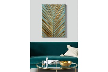 Lerretsbilde - Abstrakt komposisjon med gylne bladformer - Gull / Turkis - Interiør - Maleri & posters - Lerretsbilder