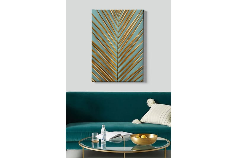 Lerretsbilde - Abstrakt komposisjon med gylne bladformer - Gull / Turkis - Interiør - Maleri & posters - Lerretsbilder