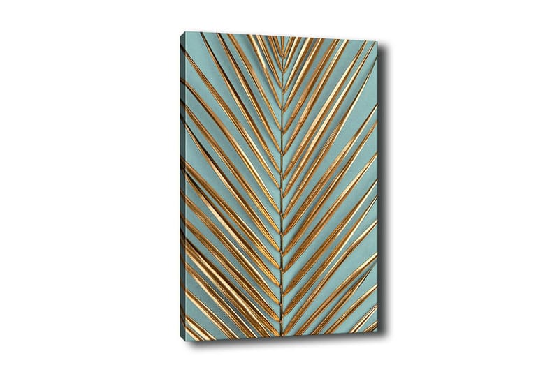 Lerretsbilde - Abstrakt komposisjon med gylne bladformer, Gull / Turkis