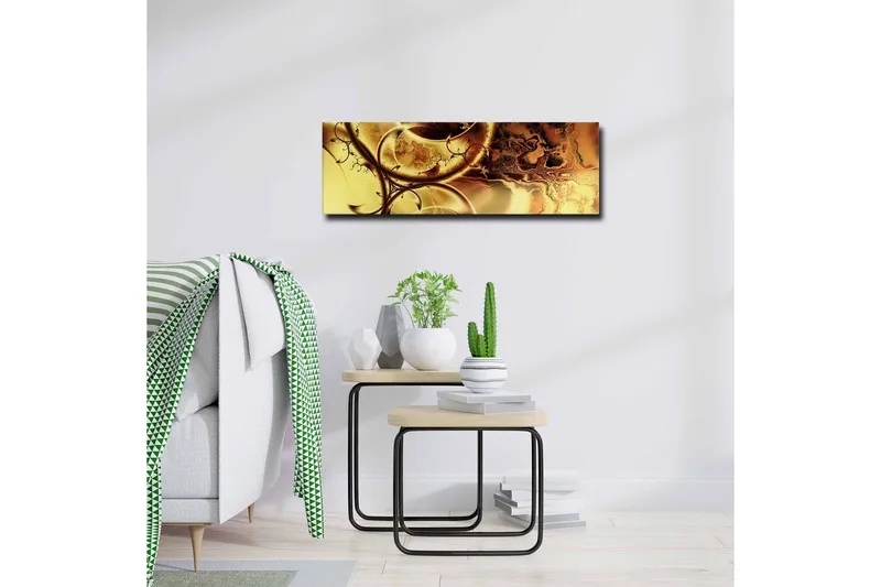 Lerretsbilde - Abstrakt komposisjon med gylne og brune mønstre - Gull / Mørk brun - Interiør - Maleri & posters - Lerretsbilder