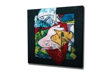 Lerretsbilde - Abstrakt komposisjon med organiske former og fargerike elementer - Rød / Grønn / Gul - Interiør - Maleri & posters - Lerretsbilder