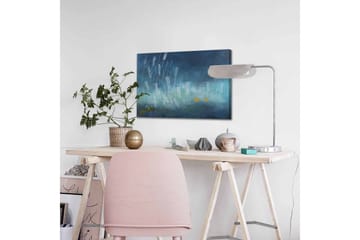 Lerretsbilde - Abstrakt komposisjon med regndråper og gylne sirkler - Mørk blå / Lys blå / Gul - Interiør - Maleri & posters - Lerretsbilder