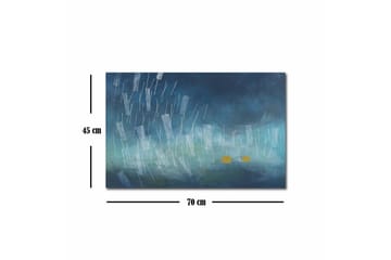 Lerretsbilde - Abstrakt komposisjon med regndråper og gylne sirkler - Mørk blå / Lys blå / Gul - Interiør - Maleri & posters - Lerretsbilder