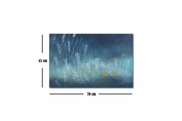 Lerretsbilde - Abstrakt komposisjon med regndråper og gylne sirkler - Mørk blå / Lys blå / Gul - Interiør - Maleri & posters - Lerretsbilder