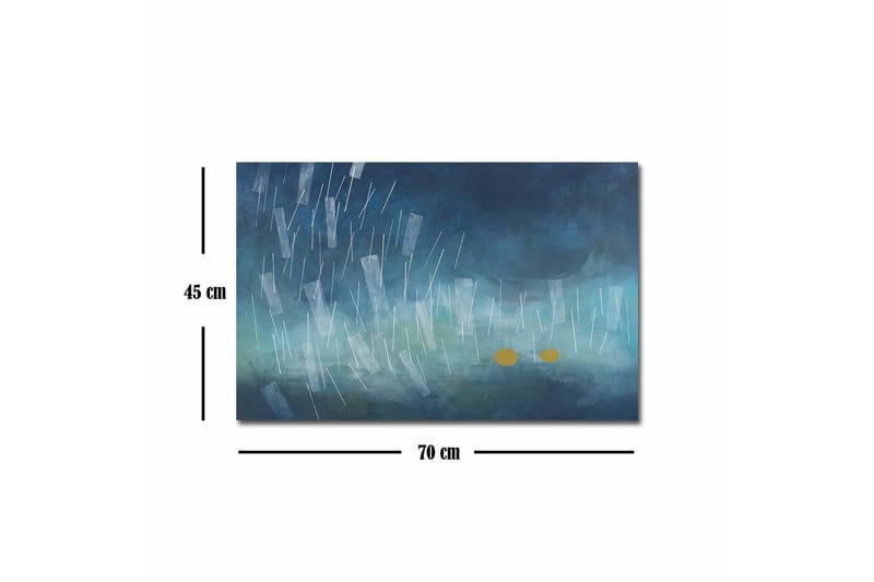 Lerretsbilde - Abstrakt komposisjon med regndråper og gylne sirkler - Mørk blå / Lys blå / Gul - Interiør - Maleri & posters - Lerretsbilder