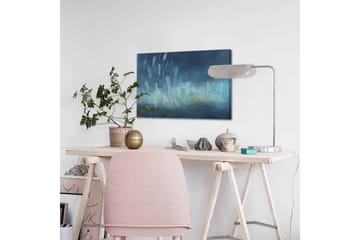 Lerretsbilde - Abstrakt komposisjon med regndråper og gylne sirkler - Mørk blå / Lys blå / Gul - Interiør - Maleri & posters - Lerretsbilder