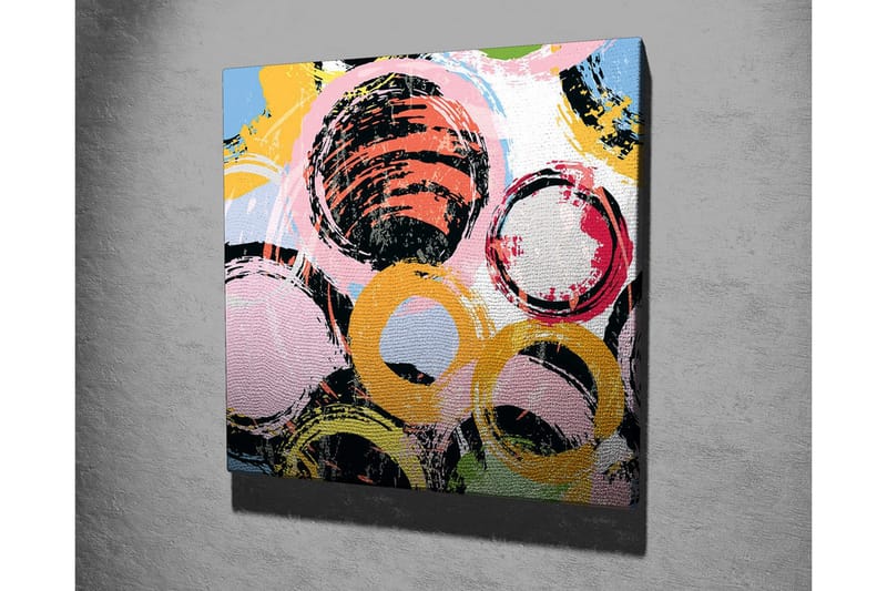 Lerretsbilde - Abstrakt komposisjon med sirkler i forskjellige farger - Svart / Rosa / Gul - Interiør - Maleri & posters - Lerretsbilder