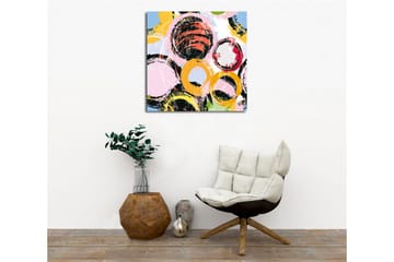 Lerretsbilde - Abstrakt komposisjon med sirkler i forskjellige farger - Svart / Rosa / Gul - Interiør - Maleri & posters - Lerretsbilder