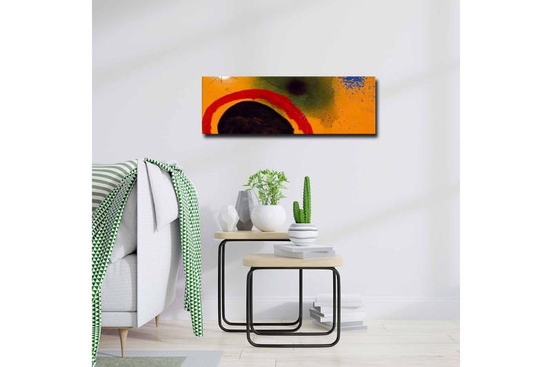 Lerretsbilde - Abstrakt komposisjon med sirkulære former og fargerike elementer - Oransje / Svart / Rød - Interiør - Maleri & posters - Lerretsbilder