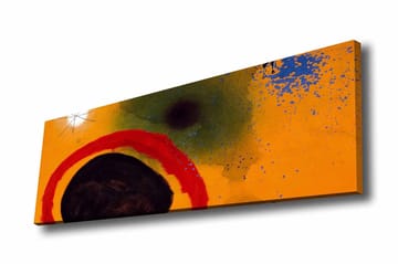 Lerretsbilde - Abstrakt komposisjon med sirkulære former og fargerike elementer - Oransje / Svart / Rød - Interiør - Maleri & posters - Lerretsbilder