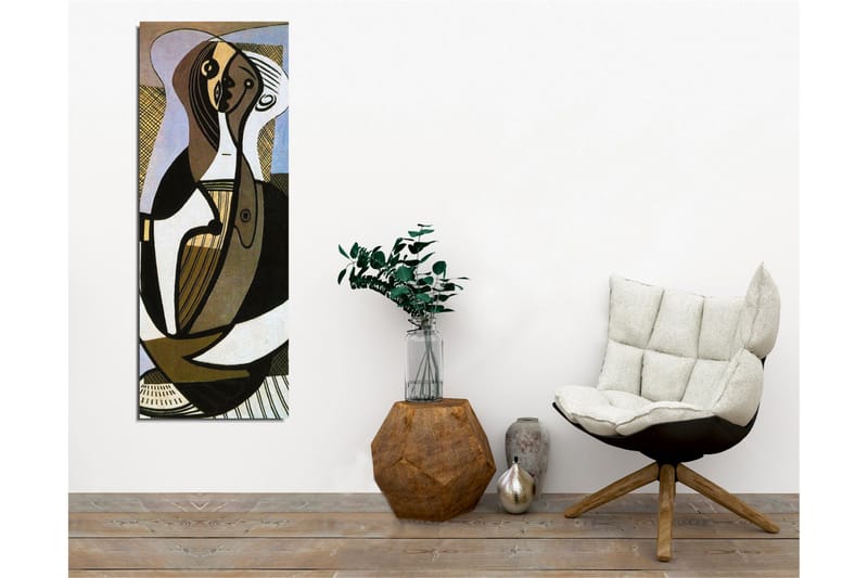 Lerretsbilde - Abstrakt komposisjon med stiliserte figurer - Svart / Beige / Lys blå - Interiør - Maleri & posters - Lerretsbilder