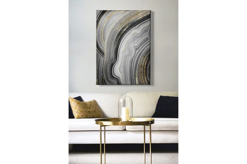 Lerretsbilde - Abstrakt komposisjon med svarte og grå mønstre - Svart / Grå / Gull - Interiør - Maleri & posters - Lerretsbilder