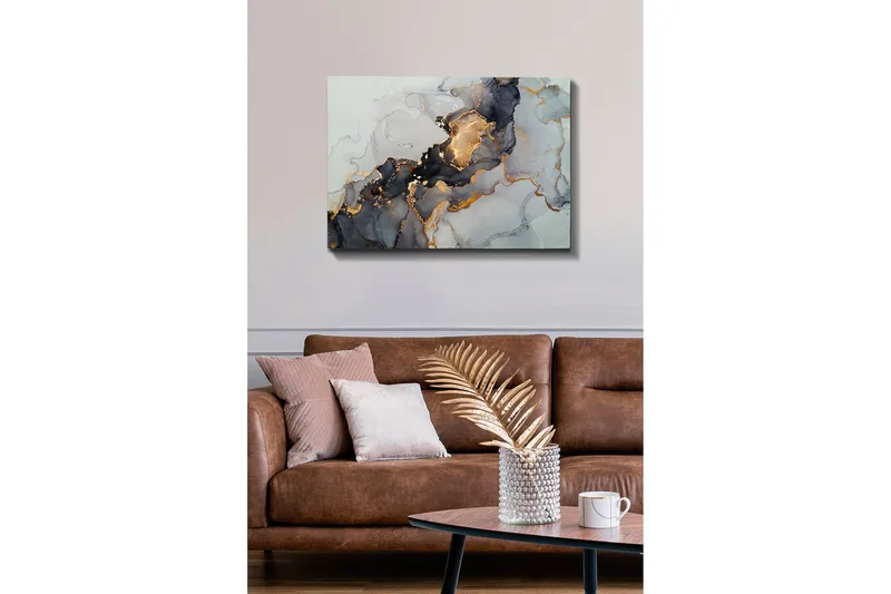 Lerretsbilde - Abstrakt komposisjon med svarte og gylne elementer - Svart / Gull / Grå - Interiør - Maleri & posters - Lerretsbilder