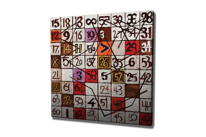 Lerretsbilde - Abstrakt komposisjon med tall og linjer, Rød / Brun / Hvit