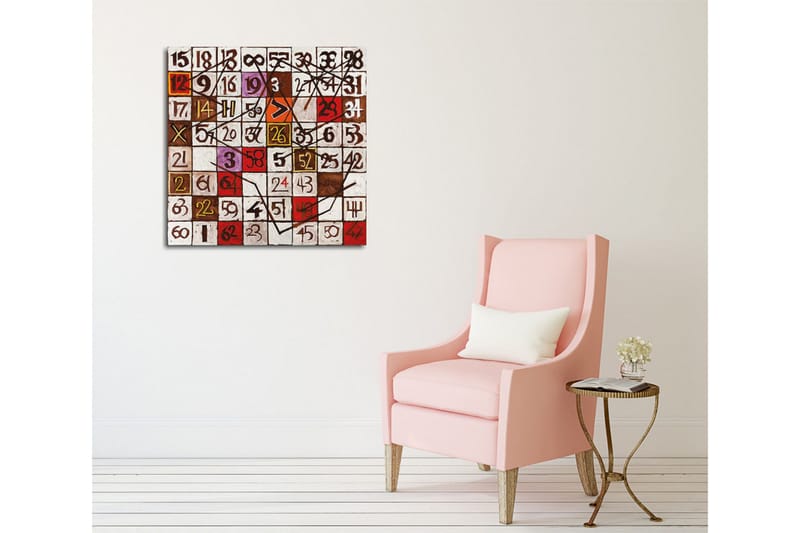 Lerretsbilde - Abstrakt komposisjon med tall og linjer - Rød / Brun / Hvit - Interiør - Maleri & posters - Lerretsbilder