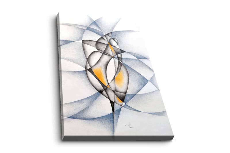 Lerretsbilde - Abstrakt komposisjon med to stiliserte figurer som samhandler, Svart / Grå / Oransje