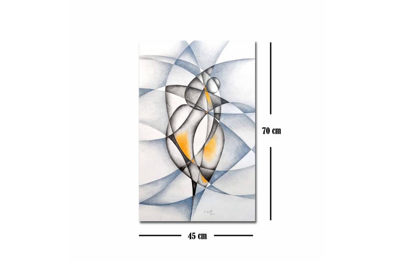 Lerretsbilde - Abstrakt komposisjon med to stiliserte figurer som samhandler - Svart / Grå / Oransje - Interiør - Maleri & posters - Lerretsbilder