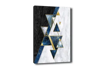 Lerretsbilde - Abstrakt komposisjon med trekanter og geometriske former - Svart / Blå / Hvit - Interiør - Maleri & posters - Lerretsbilder