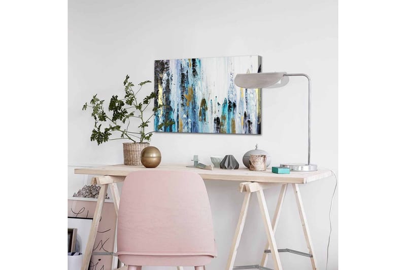 Lerretsbilde - Abstrakt komposisjon med vertikale linjer og fargede elementer - Blå / Svart / Gull - Interiør - Maleri & posters - Lerretsbilder