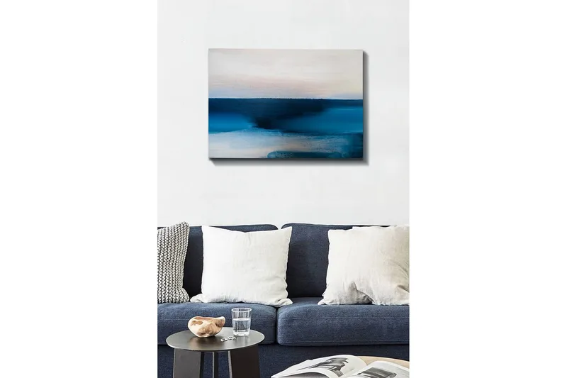 Lerretsbilde - Abstrakt landskap med blånyanser - Mørk blå / Lys blå / Hvit - Interiør - Maleri & posters - Lerretsbilder