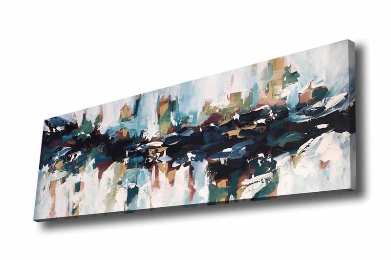 Lerretsbilde - Abstrakt landskap med flytende former og farger, Mørk blå / Turkis / Beige