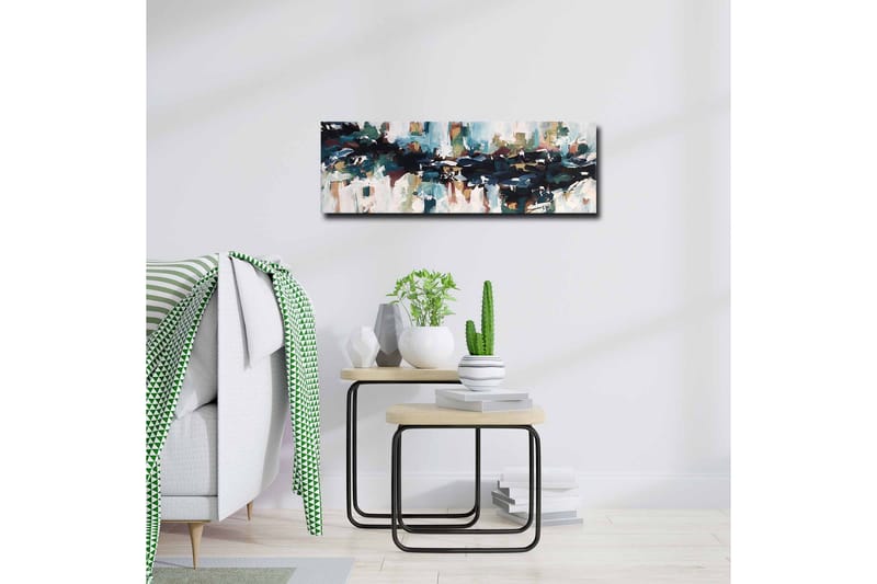 Lerretsbilde - Abstrakt landskap med flytende former og farger - Mørk blå / Turkis / Beige - Interiør - Maleri & posters - Lerretsbilder