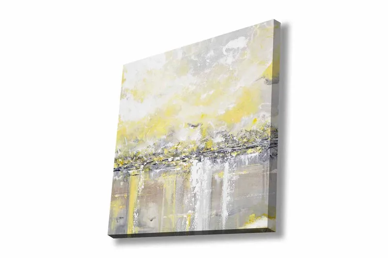 Lerretsbilde - Abstrakt landskap med lyse nyanser av gult og grått, Gul / Grå