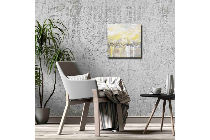 Lerretsbilde - Abstrakt landskap med lyse nyanser av gult og grått - Gul / Grå - Interiør - Maleri & posters - Lerretsbilder