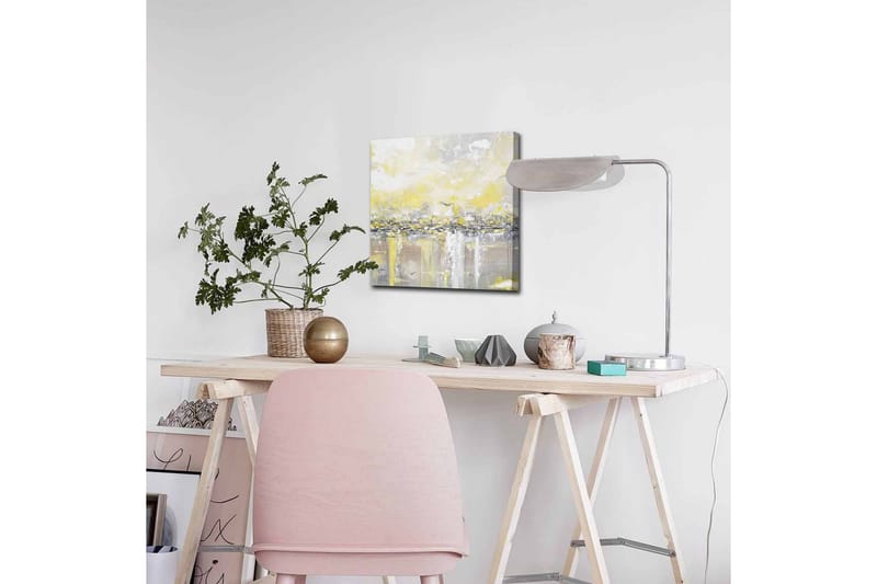 Lerretsbilde - Abstrakt landskap med lyse nyanser av gult og grått - Gul / Grå - Interiør - Maleri & posters - Lerretsbilder