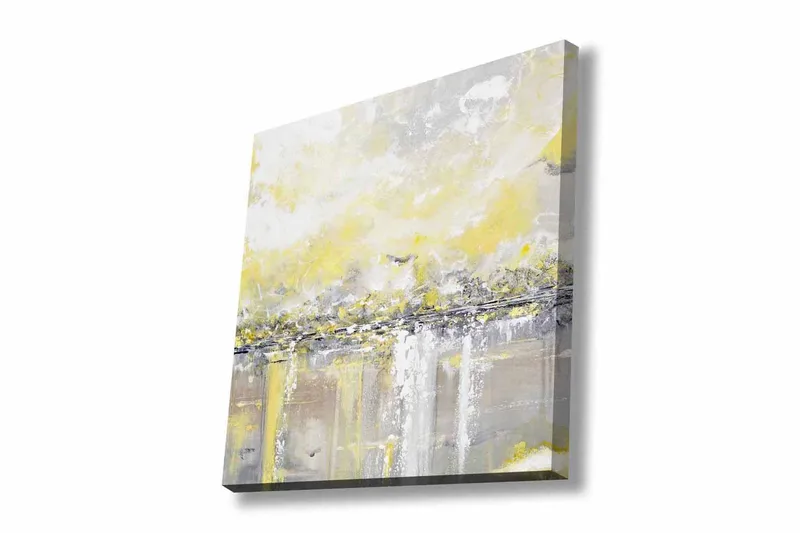Lerretsbilde - Abstrakt landskap med lyse nyanser av gult og grått, Gul / Grå