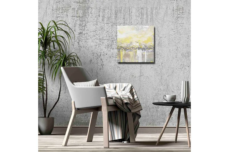 Lerretsbilde - Abstrakt landskap med lyse nyanser av gult og grått - Gul / Grå - Interiør - Maleri & posters - Lerretsbilder